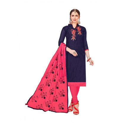 Modal Silk Unstitched Salwar-Suit Material With Dupatta (Navy Blue, 2 Mtr)