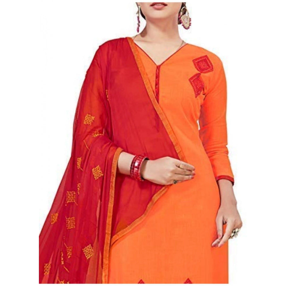 Slub Cotton Unstitched Salwar-Suit Material With Dupatta (Orange, 2 Mtr)