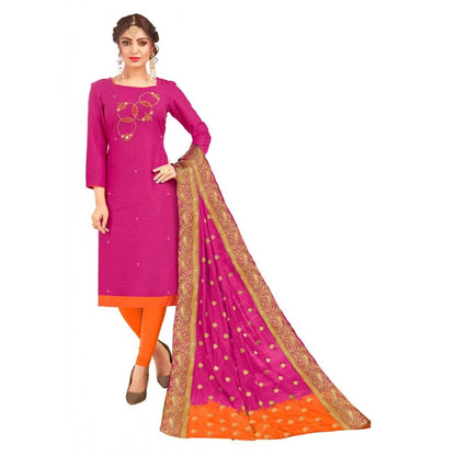 South Slub Cotton Unstitched Salwar-Suit Material With Dupatta (Pink, 2 Mtr)