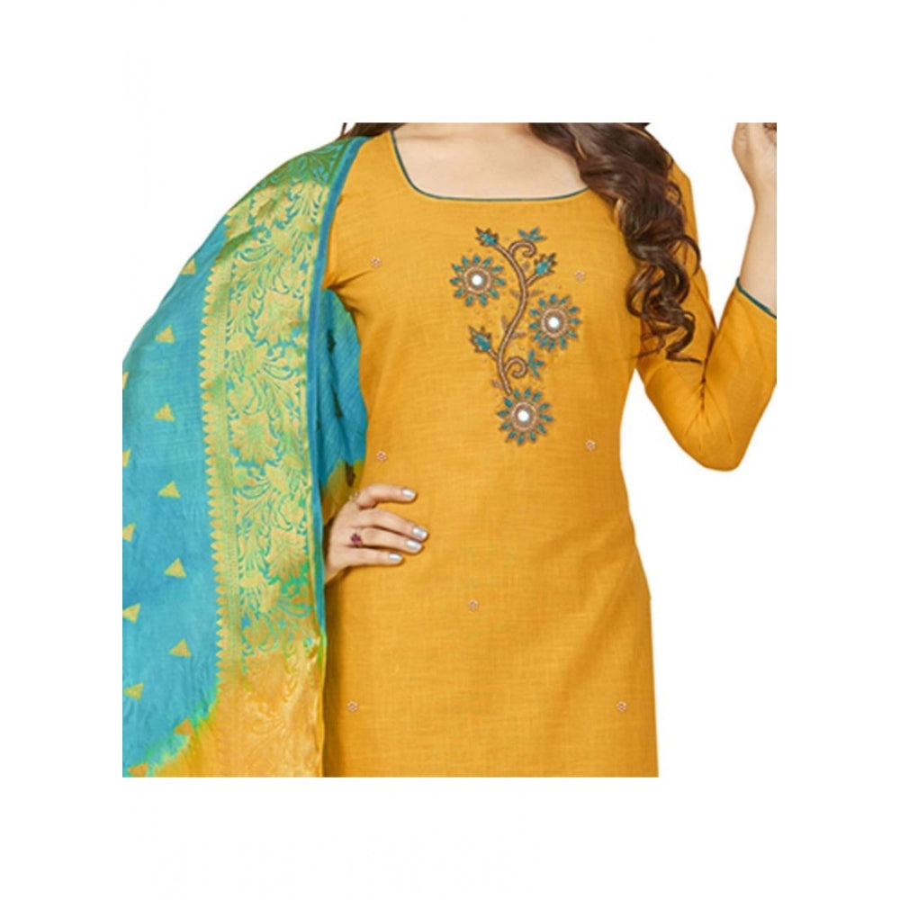 South Slub Cotton Unstitched Salwar-Suit Material With Dupatta (Yellow, 2 Mtr)