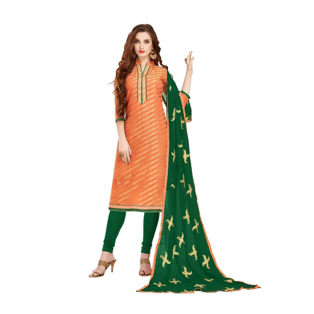 Orange Banarasi Jacquard Unstitched Salwar-Suit Material with Dupatta