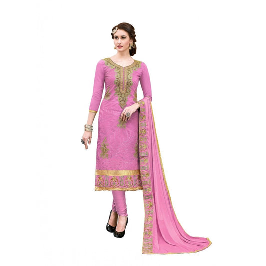 Chanderi Cotton Unstitched Salwar-Suit Material With Dupatta (Pink, 2.20 Mtr)