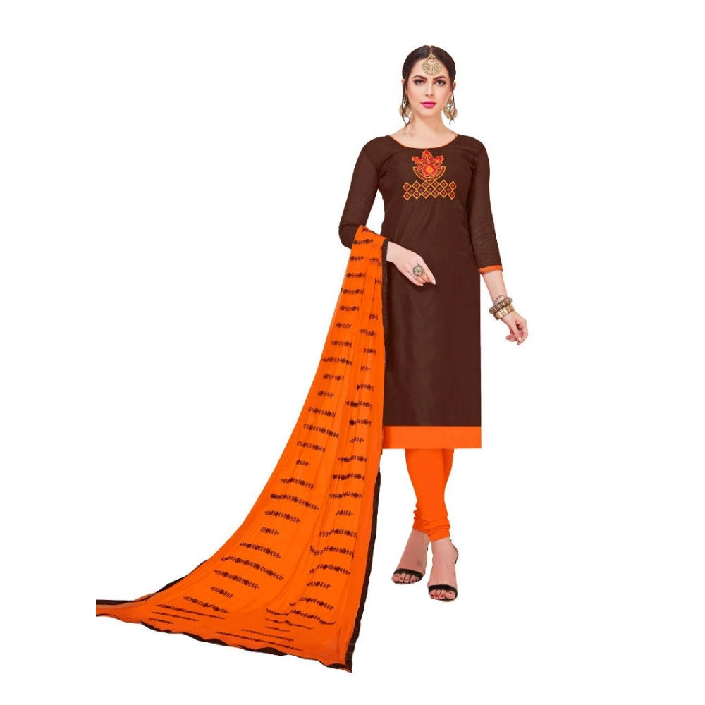 Modal Silk Unstitched Salwar-Suit Material With Dupatta (Brown, 2 Mtr)