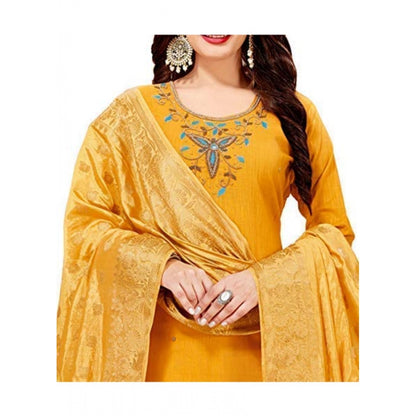 Slub Cotton Unstitched Salwar-Suit Material With Dupatta (Yellow, 2 Mtr)