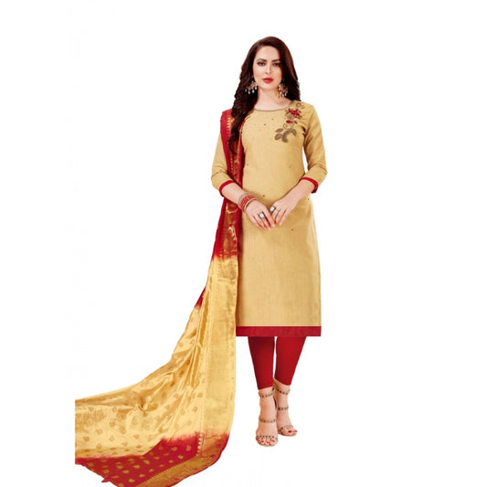 Slub Cotton Unstitched Salwar-Suit Material With Dupatta (Beige, 2 Mtr)