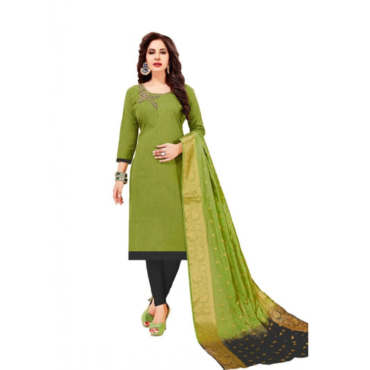 Slub Cotton Unstitched Salwar-Suit Material With Dupatta (Mahendi Green, 2 Mtr)