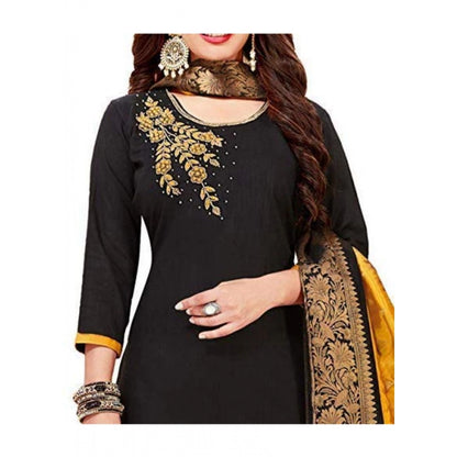 Slub Cotton Unstitched Salwar-Suit Material With Dupatta (Black, 2 Mtr)