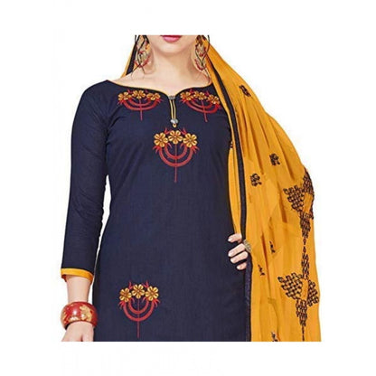 Slub Cotton Unstitched Salwar-Suit Material With Dupatta (Navy Blue, 2 Mtr)