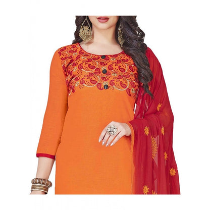 Slub Cotton Unstitched Salwar-Suit Material With Dupatta (Orange, 2 Mtr)