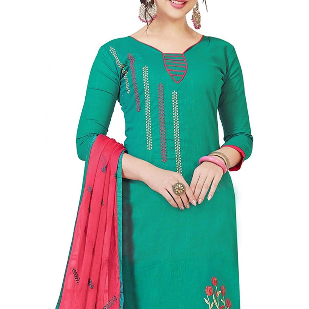 Slub Cotton Unstitched Salwar-Suit Material With Dupatta (Turquoise, 2 Mtr)