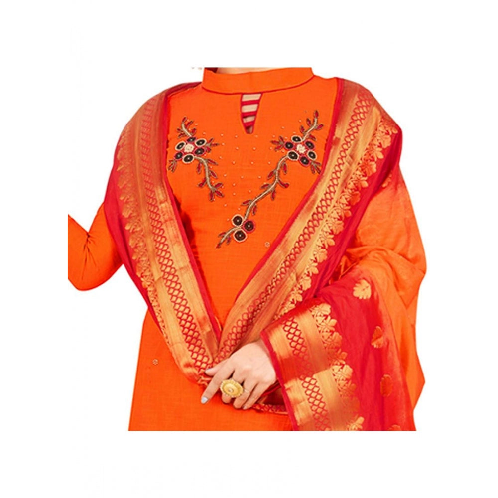 South Slub Cotton Unstitched Salwar-Suit Material With Dupatta (Orange, 2 Mtr)