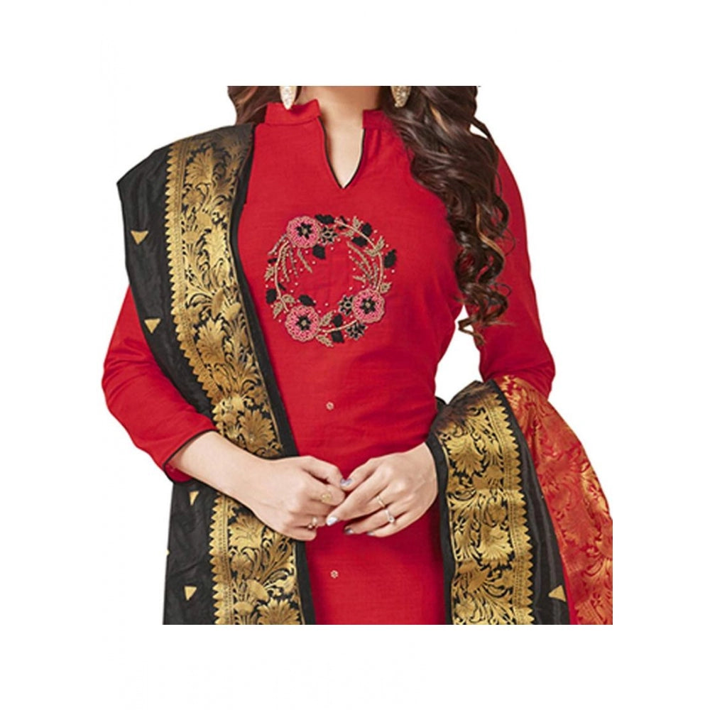 South Slub Cotton Unstitched Salwar-Suit Material With Dupatta (Red, 2 Mtr)