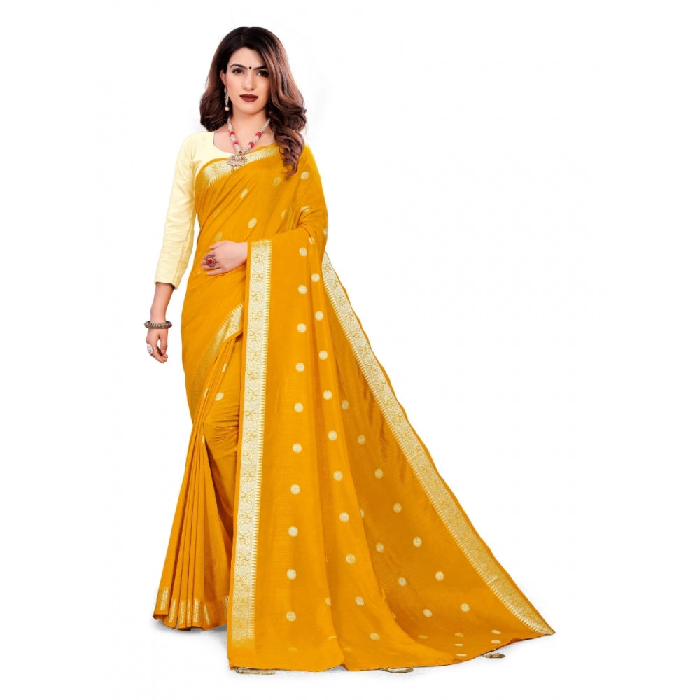 Vichitra Silk Saree With Blouse (Mustard, 5-6 Mtrs)