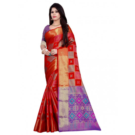 Banarasi Silk Saree With Blouse (Red, 5-6 Mtrs)