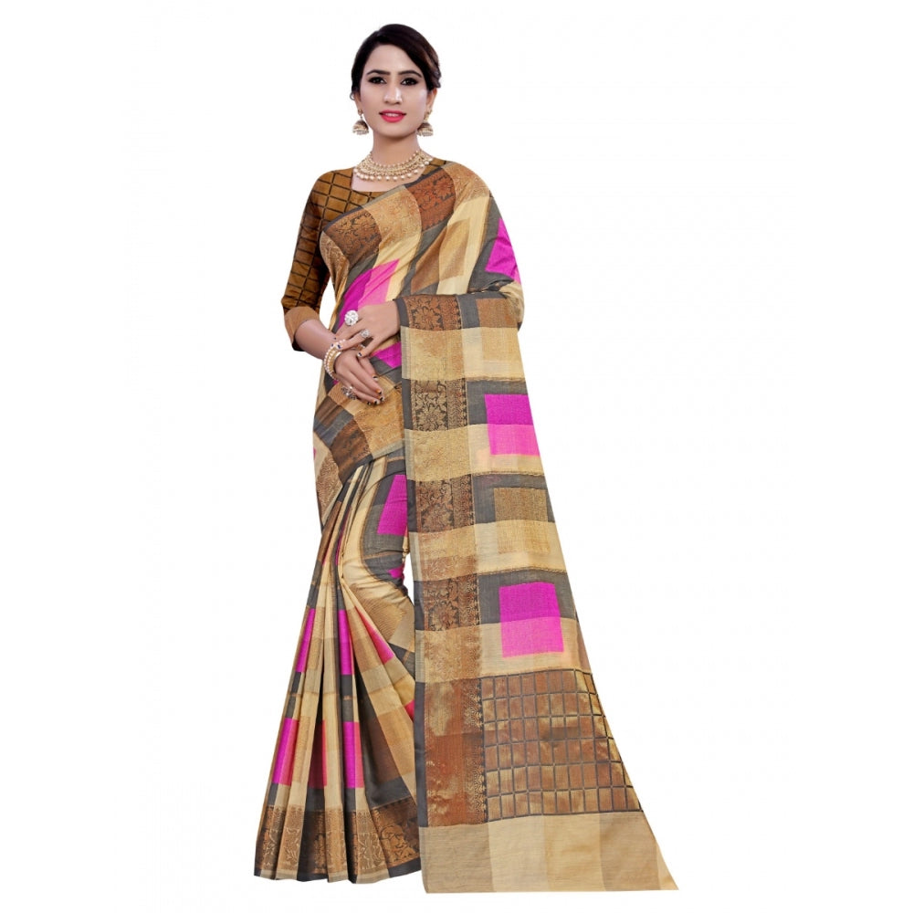 Cotton, Jacqaurd Saree With Blouse (Multi Color, 5-6 Mtrs)