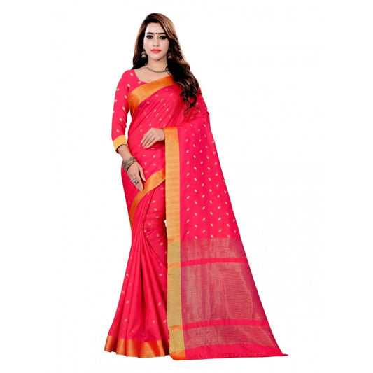 Pink Art Silk Saree with Blouse - (5-6 Mtrs)