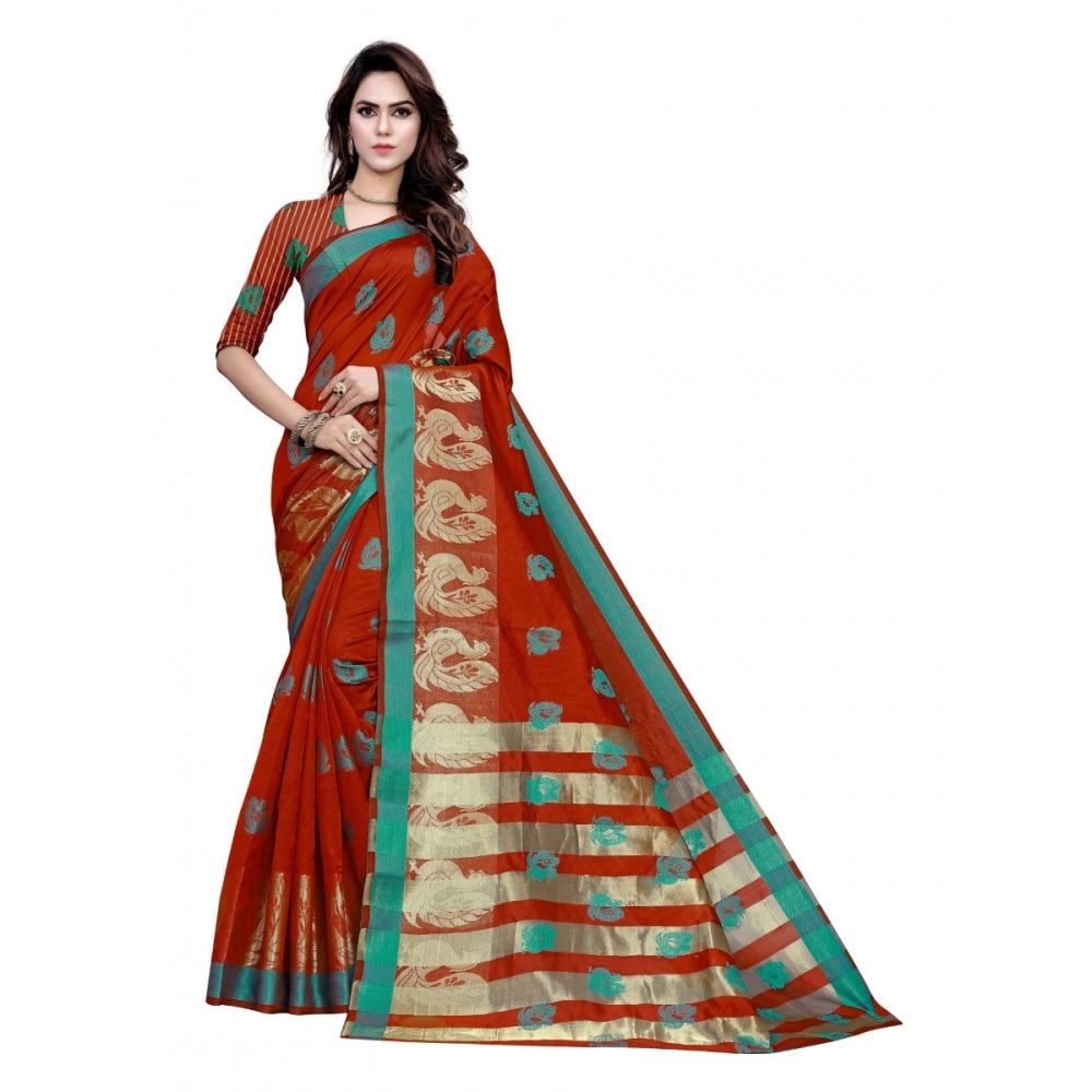 Red Art Silk Jacquard Saree with Blouse - (5-6 Mtrs)