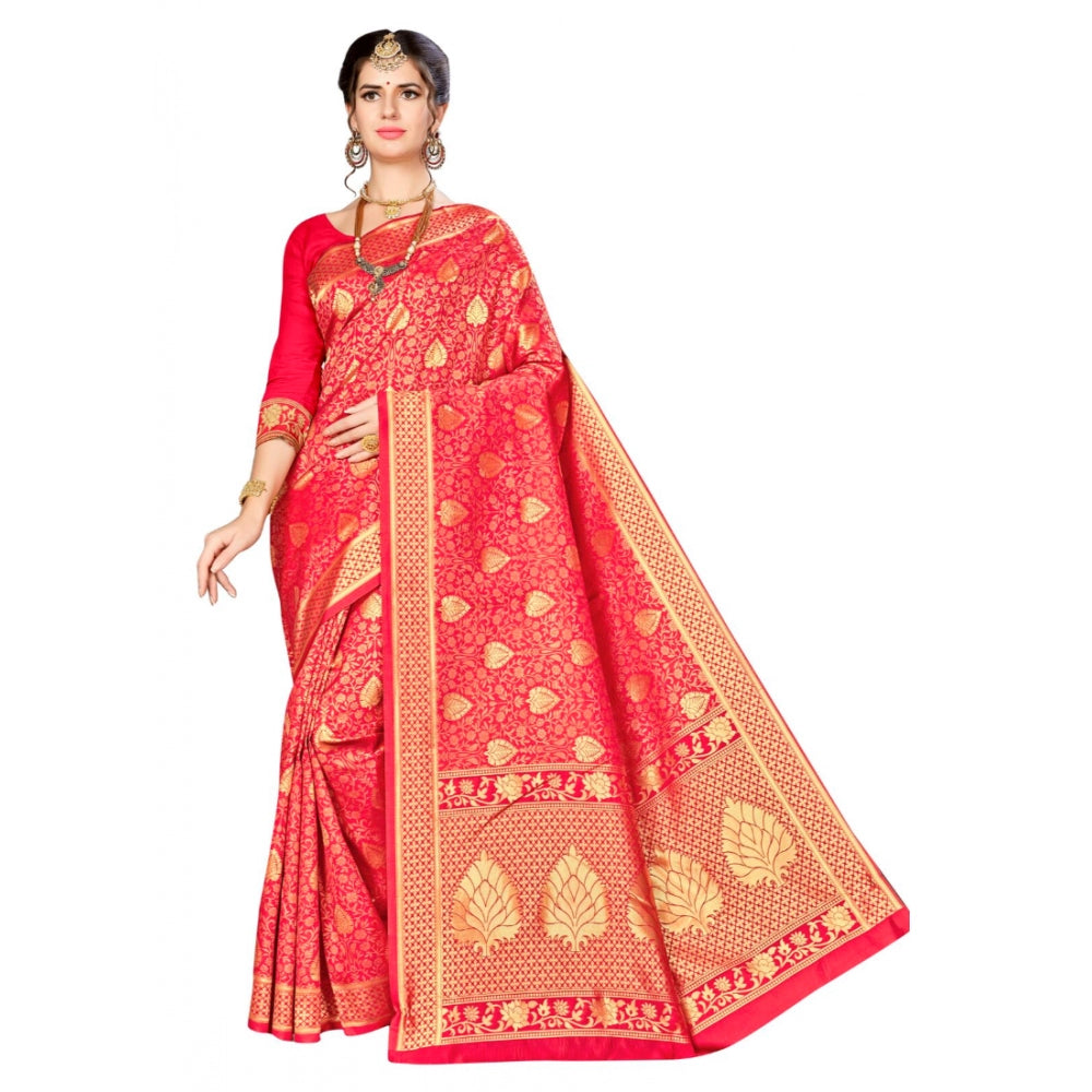 Banarasi silk Saree with Blouse (Red, 5-6mtr)