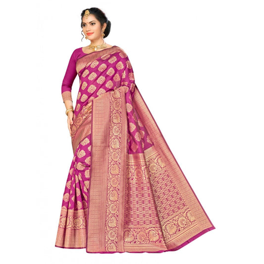 Banarasi silk Saree with Blouse (Wine, 5-6mtr)