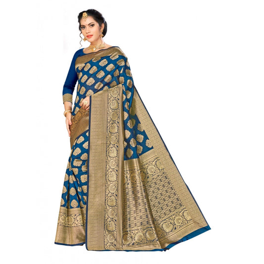 Banarasi silk Saree with Blouse (Navy blue, 5-6mtr)