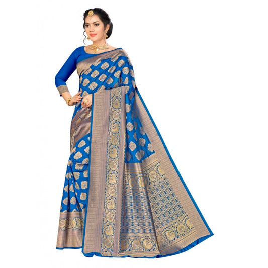 Banarasi silk Saree with Blouse (Blue, 5-6mtr)