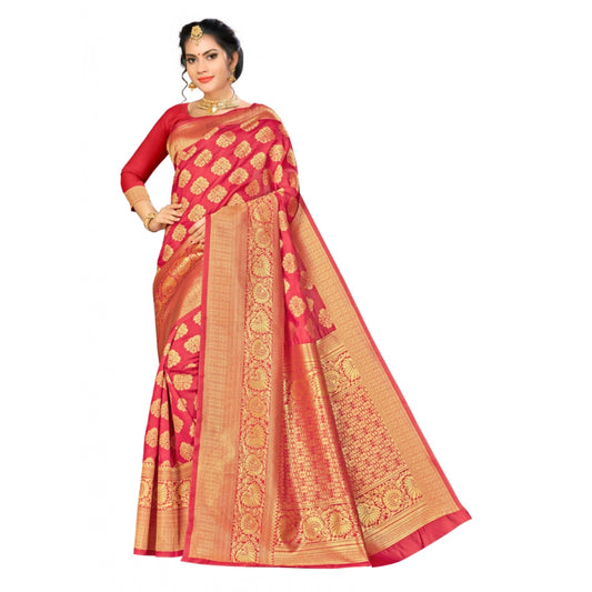 Banarasi silk Saree with Blouse (Red, 5-6mtr)