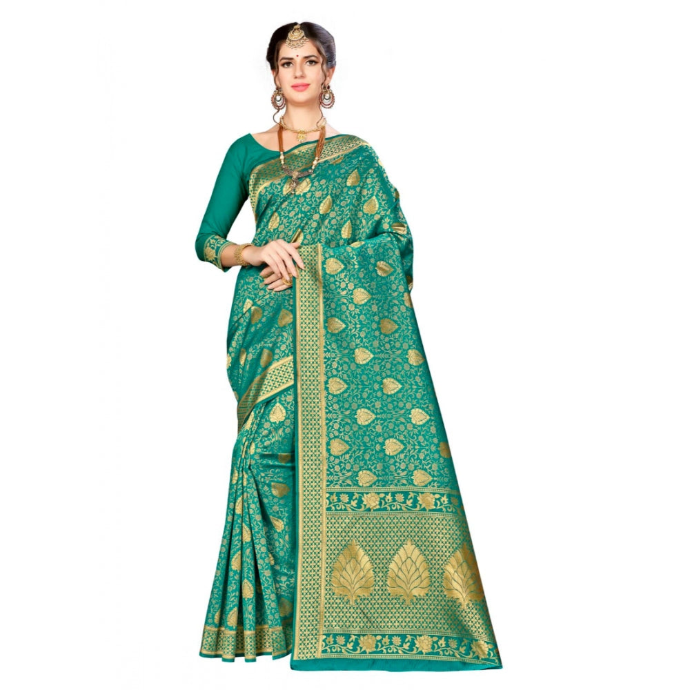 Banarasi silk Saree with Blouse (Green, 5-6mtr)