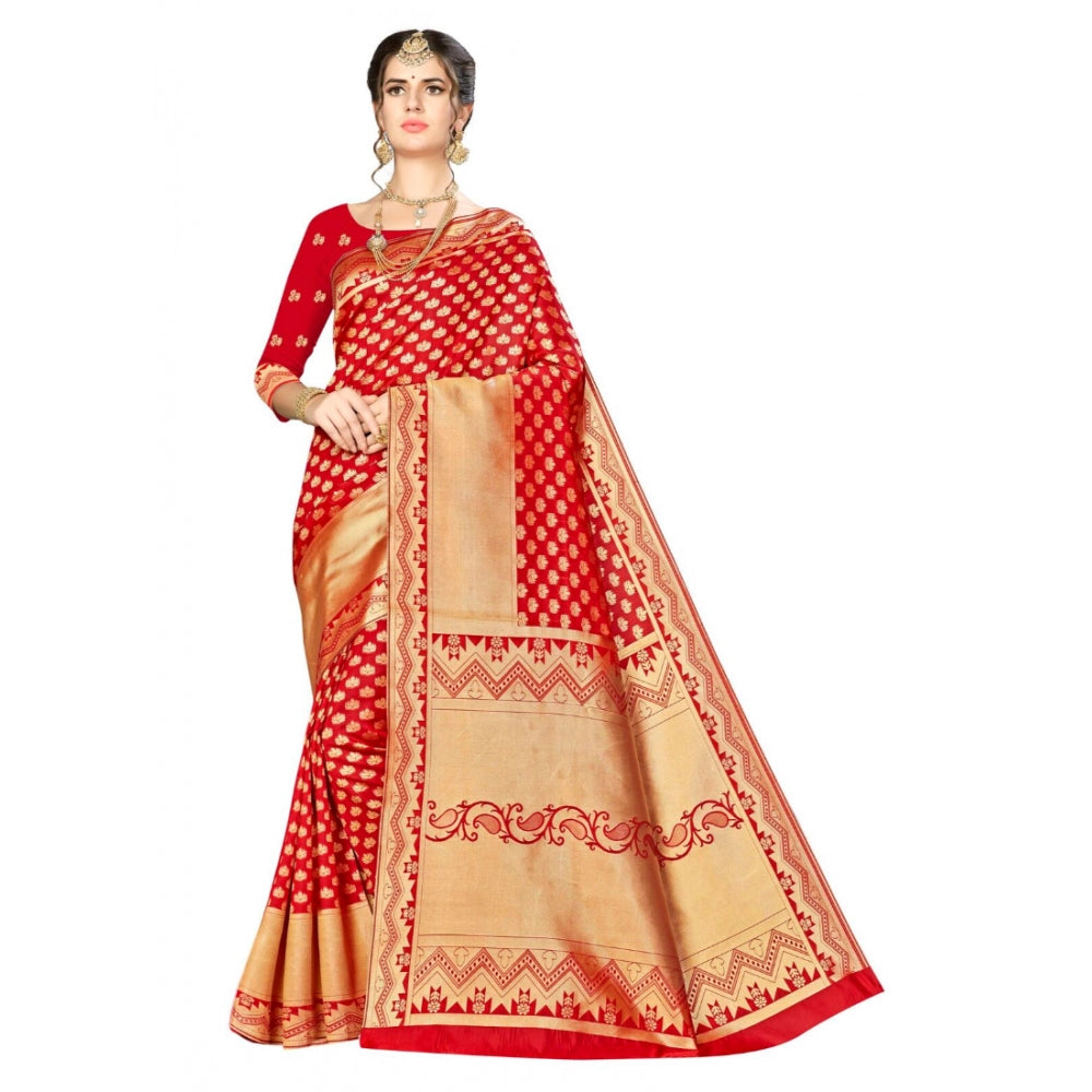 Banarasi silk Saree with Blouse (Red, 5-6mtr)