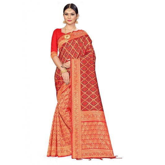 Banarasi silk Saree with Blouse (Red,black, 5-6mtr)