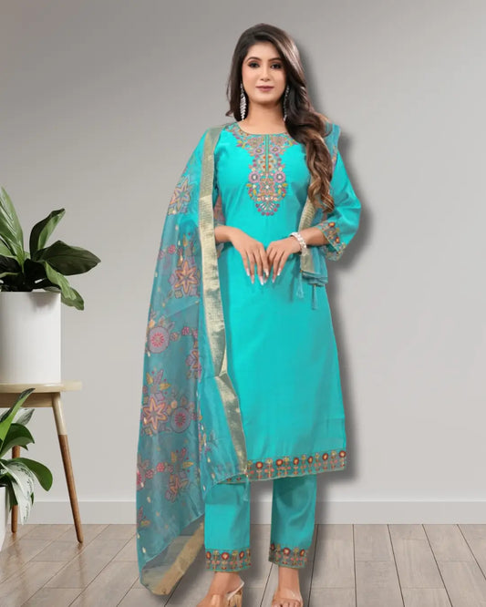 Roman Kurti 3 Piece Set with Multi Work Dupatta