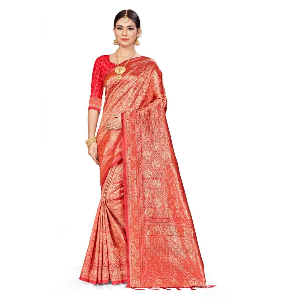 Banarasi Silk Saree (Peach,5-6 Mtrs)