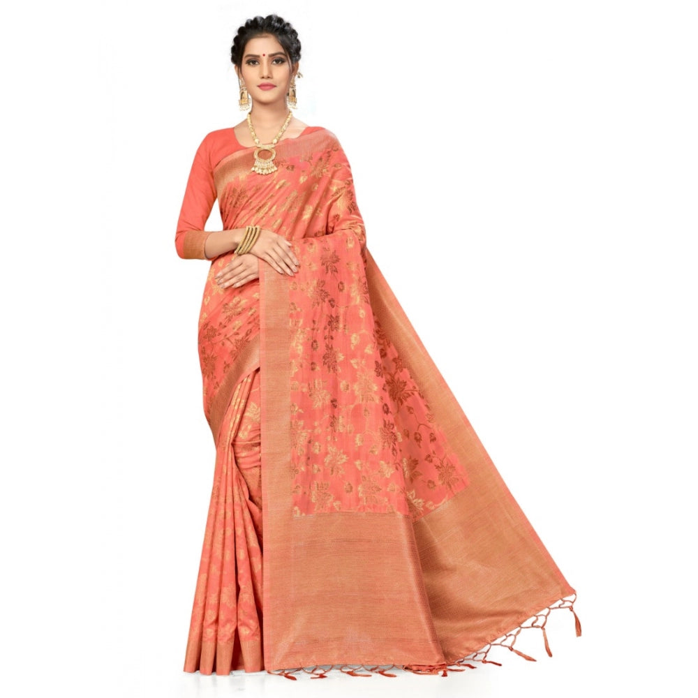 Banarasi (Spun Cotton) Saree (Pink,5-6 Mtrs)