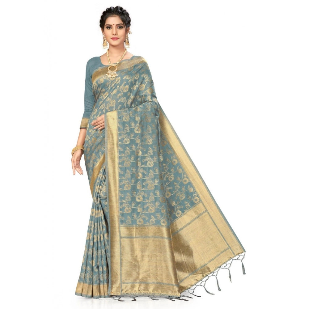 Grey Banarasi Spun Cotton Saree