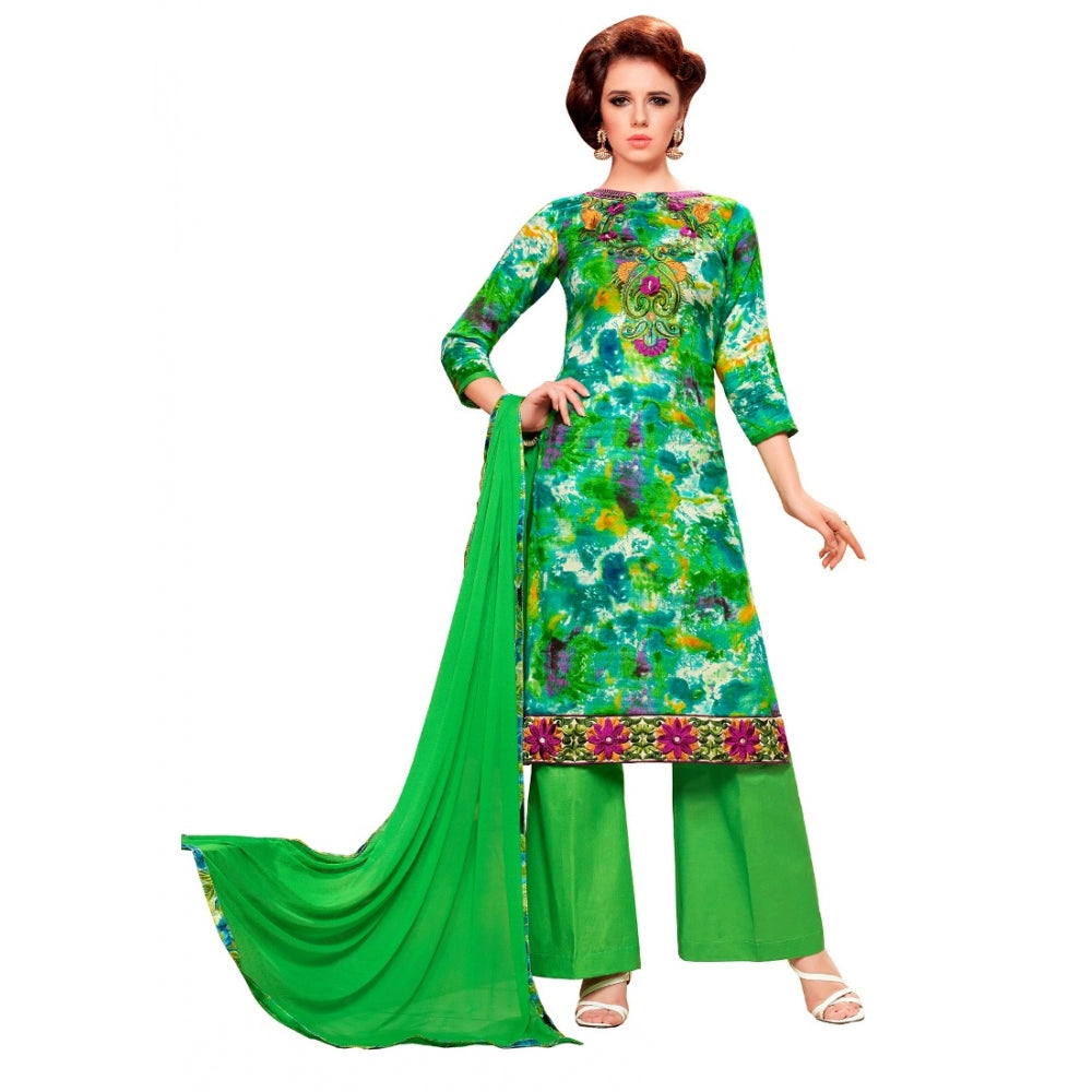 Generic Women's Glaze Cotton Unstitched Salwar Suit-Material With Dupatta (Green &amp; Multi,2.3 Mtrs)