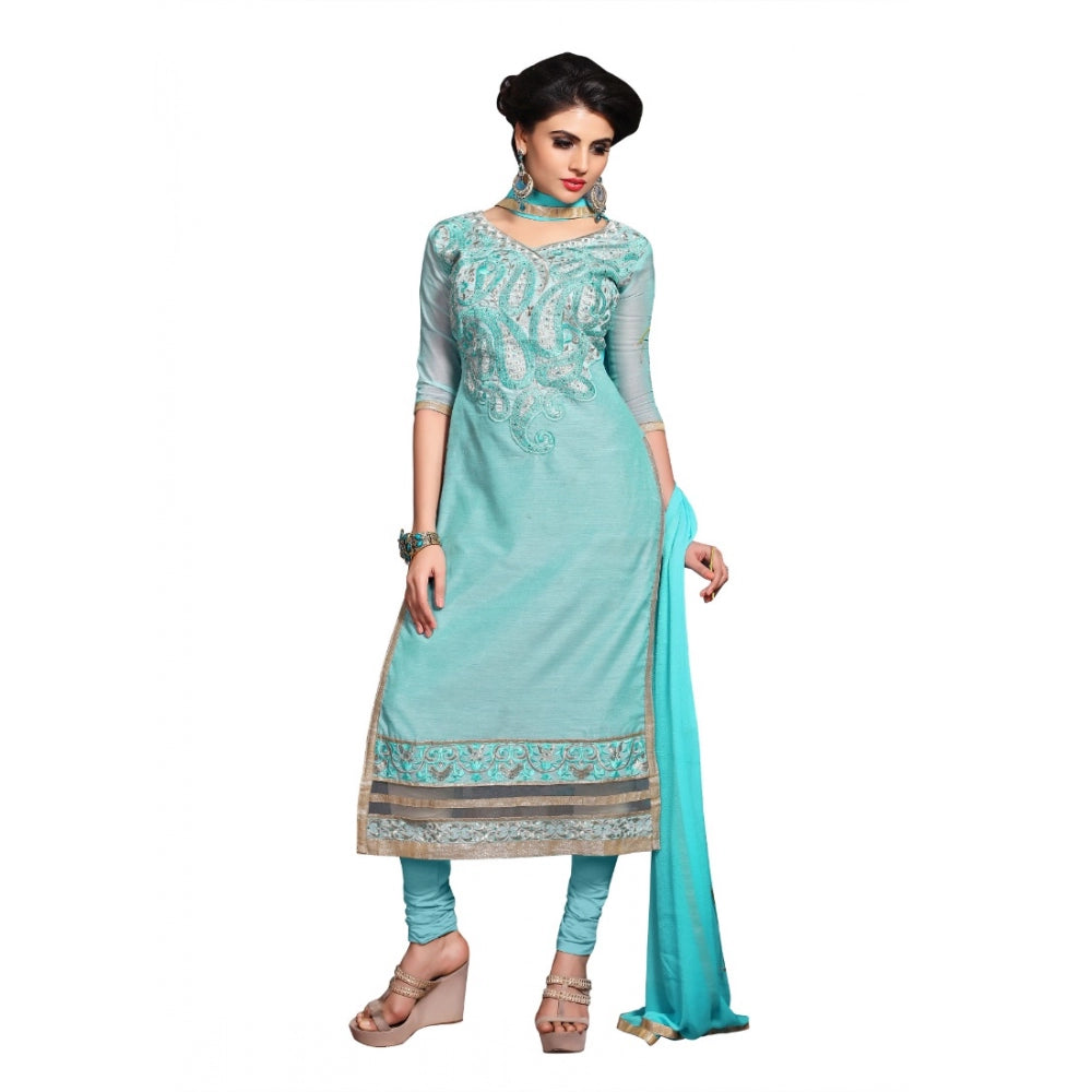 Chanderi Unstitched Salwar Suit-Material With Dupatta (Light Sea Green,2.3 Mtrs)