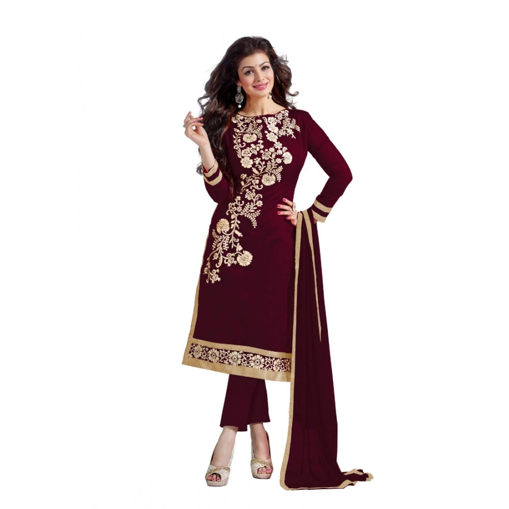 Chanderi Unstitched Salwar Suit-Material With Dupatta (Brown,2 Mtrs)