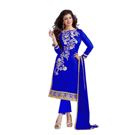 Chanderi Unstitched Salwar Suit-Material With Dupatta (Blue,2 Mtrs)