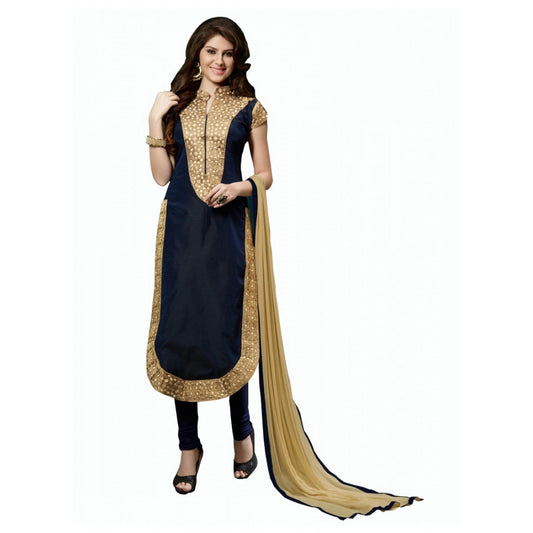 Chanderi Unstitched Salwar Suit-Material With Dupatta (Black,2 Mtrs)