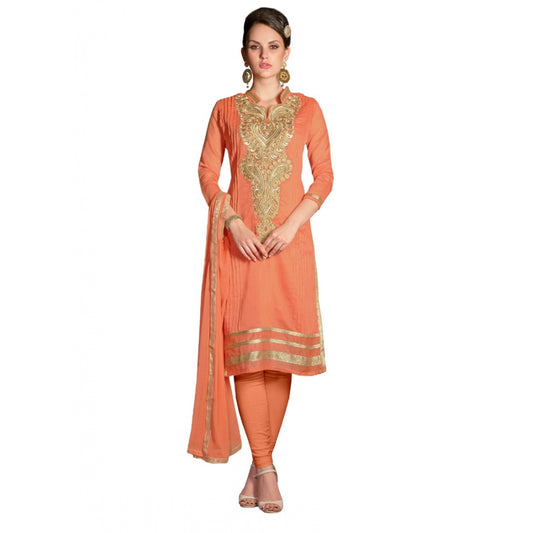 Chanderi Unstitched Salwar Suit-Material With Dupatta (Orange,2.2 Mtrs)