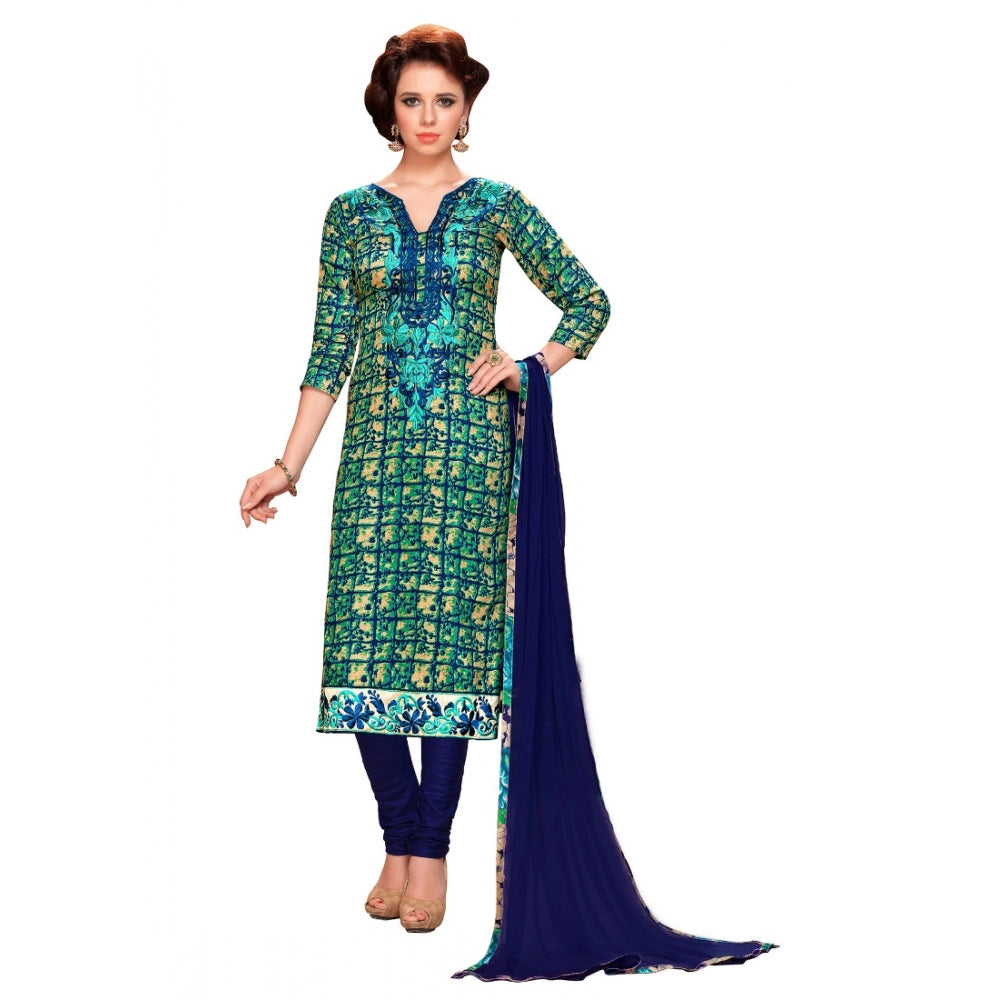 Generic Women's Glaze Cotton Unstitched Salwar Suit-Material With Dupatta (Blue &amp; Green,2.3 Mtrs)