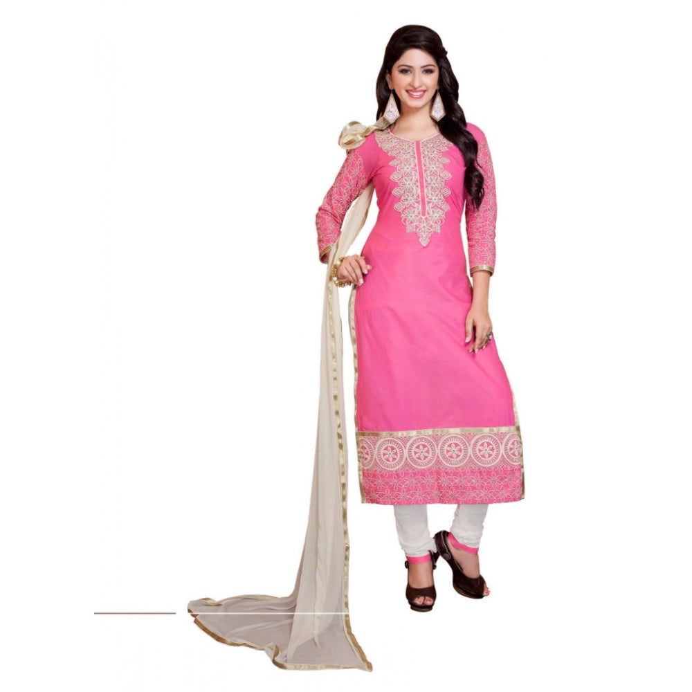 Generic Women's Georgette Unstitched Salwar Suit-Material With Dupatta (Pink &amp; White,2.2 Mtrs)