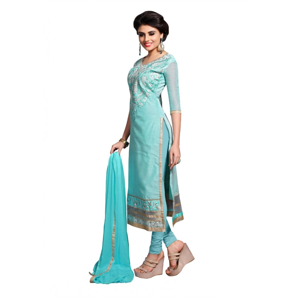 Chanderi Unstitched Salwar Suit-Material With Dupatta (Light Sea Green,2.3 Mtrs)