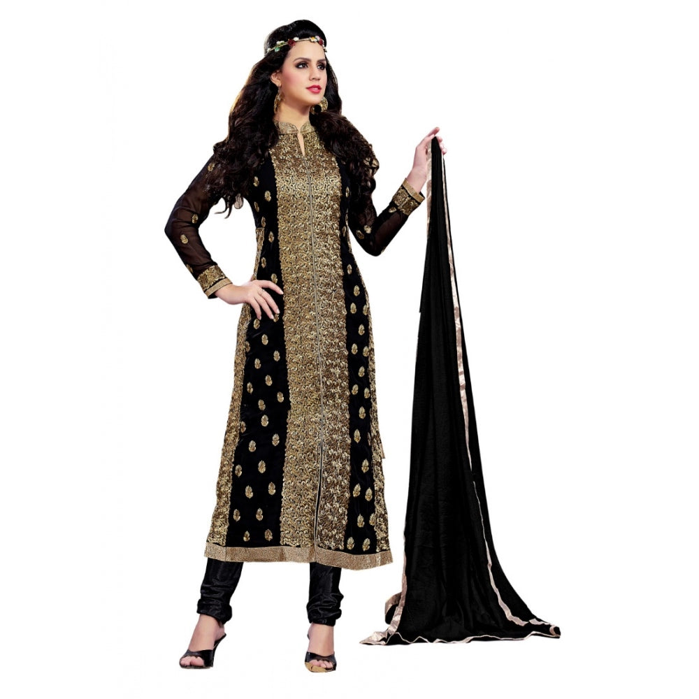 Generic Women's Georgette Unstitched Salwar Suit-Material With Dupatta (Black,2 Mtrs)