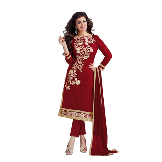 Chanderi Unstitched Salwar Suit-Material With Dupatta (Maroon,2 Mtrs)