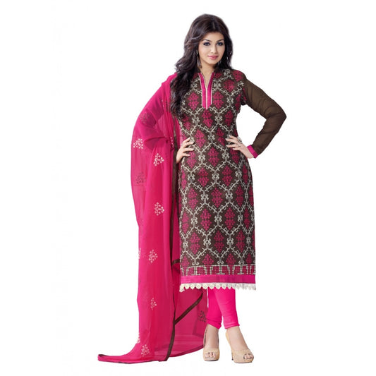 Chanderi Unstitched Salwar Suit-Material With Dupatta (Brown,2.2 Mtrs)