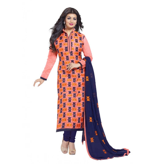 Chanderi Unstitched Salwar Suit-Material With Dupatta (Orange,2.2 Mtrs)