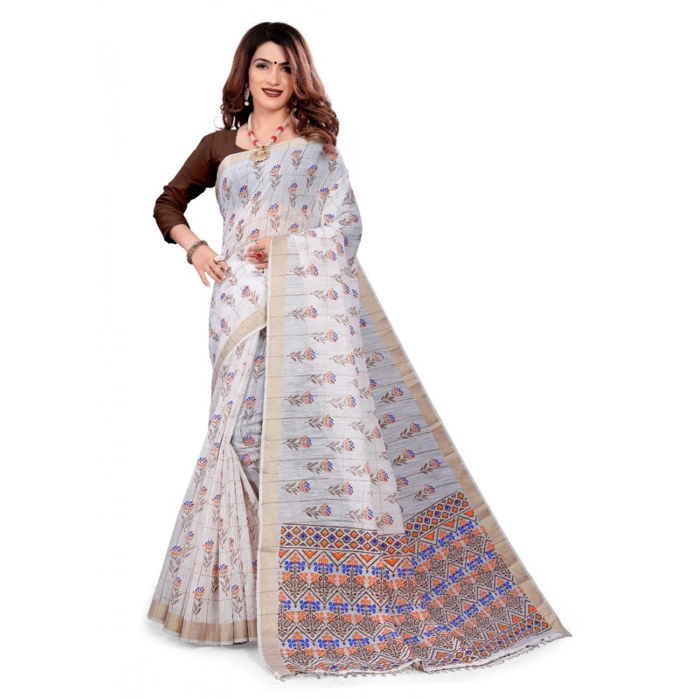 Cotton Blend Saree(White ,5-6Mtrs)