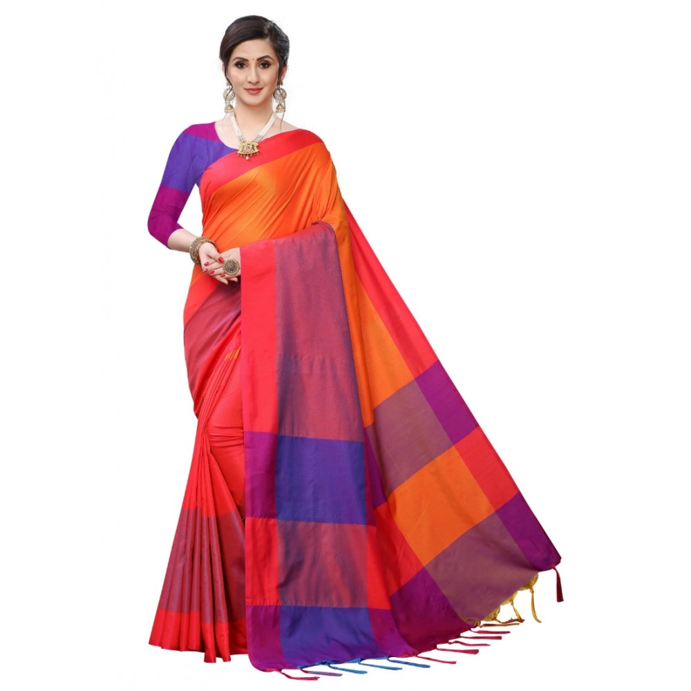 Woven Sana Silk Saree (Orange,5-6Mtrs)