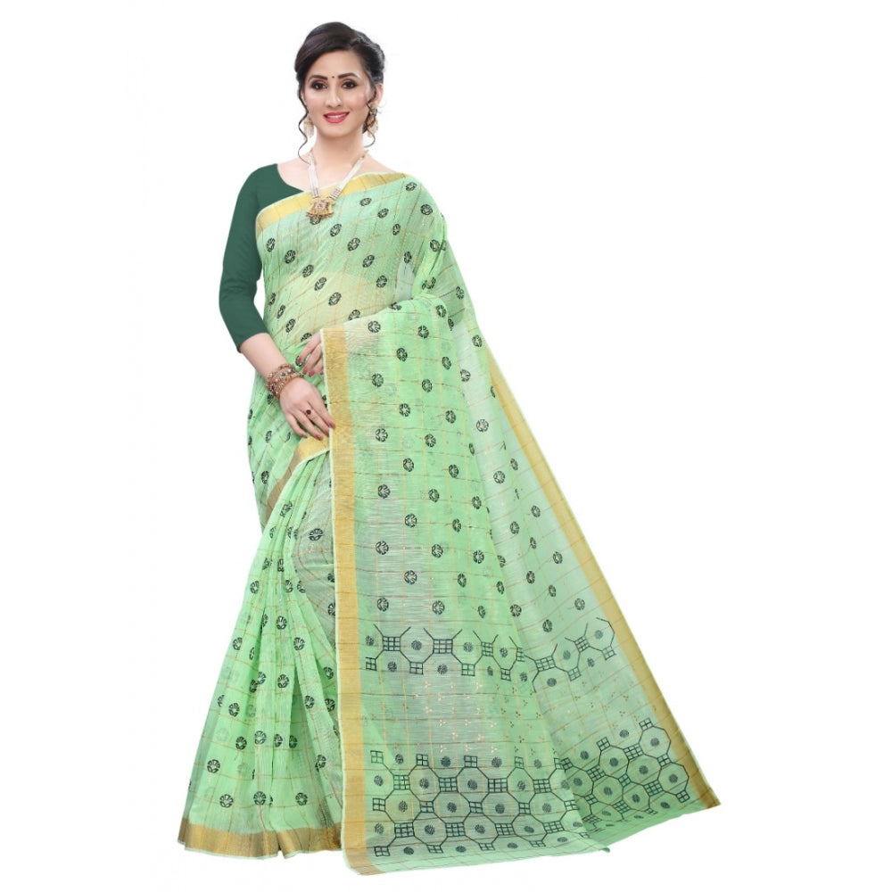 Cotton Blend Saree(Parrot Green ,5-6Mtrs)