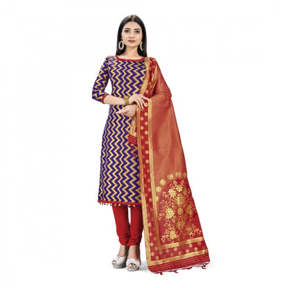 Navy Blue Banarasi Silk Unstitched Salwar Suit Material with Dupatta